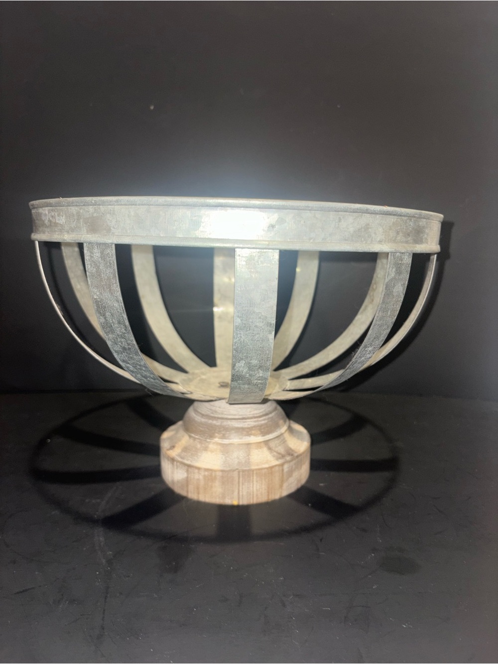 Galvanized Metal and Wood Decorative Bowl - Gray